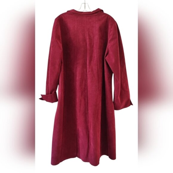 FAUX Suede Wine Colored  Duster Trench Coat XL - Picture 2 of 7